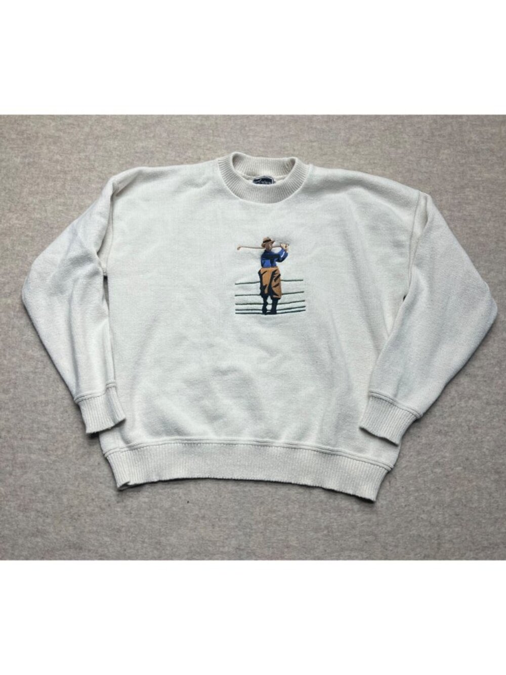 Vintage 90s Court House Square White Knit Crewneck Golf Sweater Men's Size XXL - Picture 3 of 10
